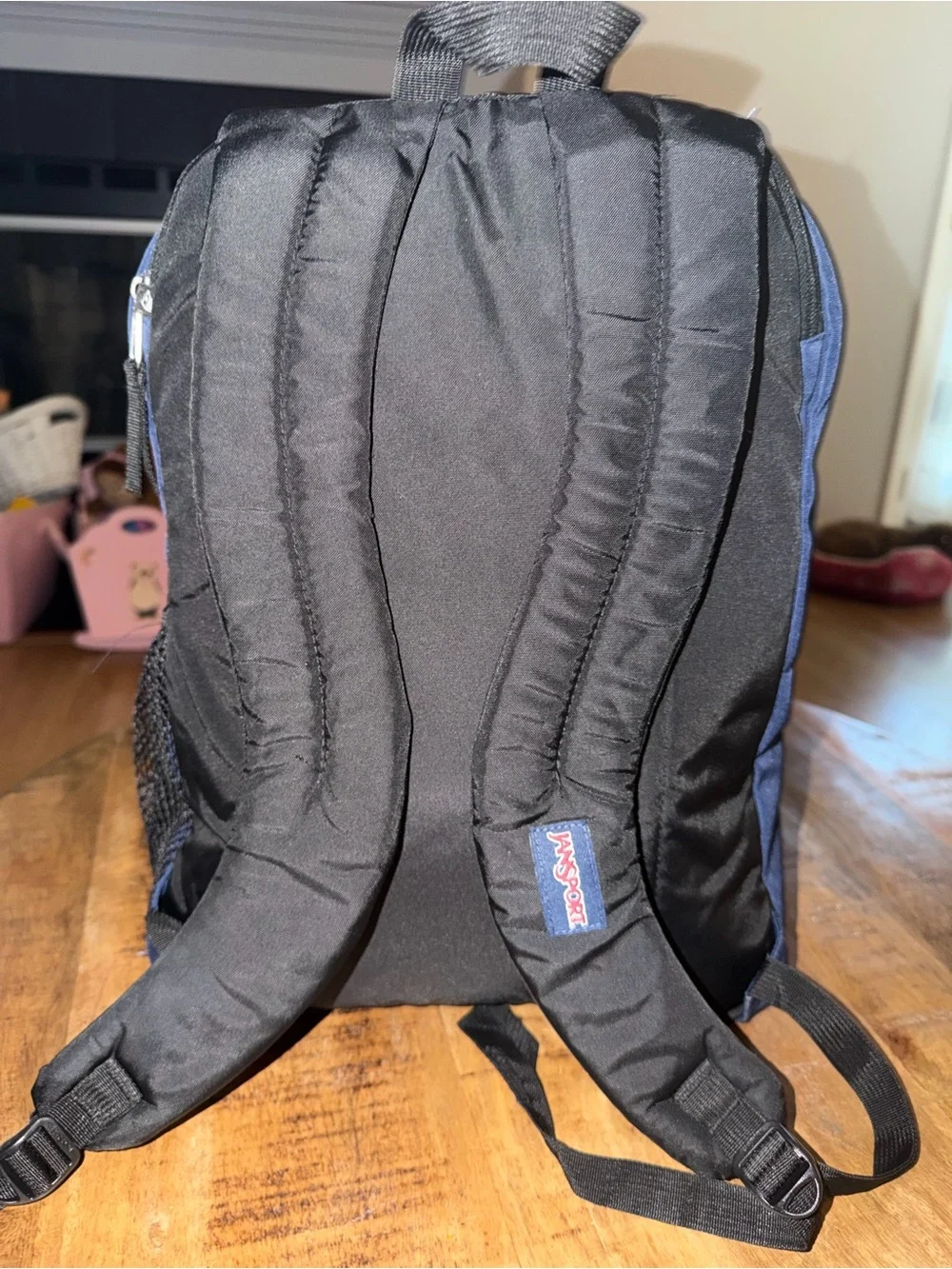 JanSport Navy Blue Backpack with Monogram K and Butterfly Embroidery